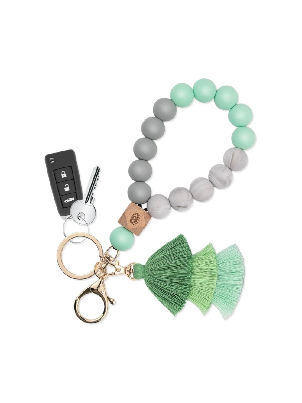 $28.00- Beaded Silicone Wristlet Tassel Bag Charm Keychain Green